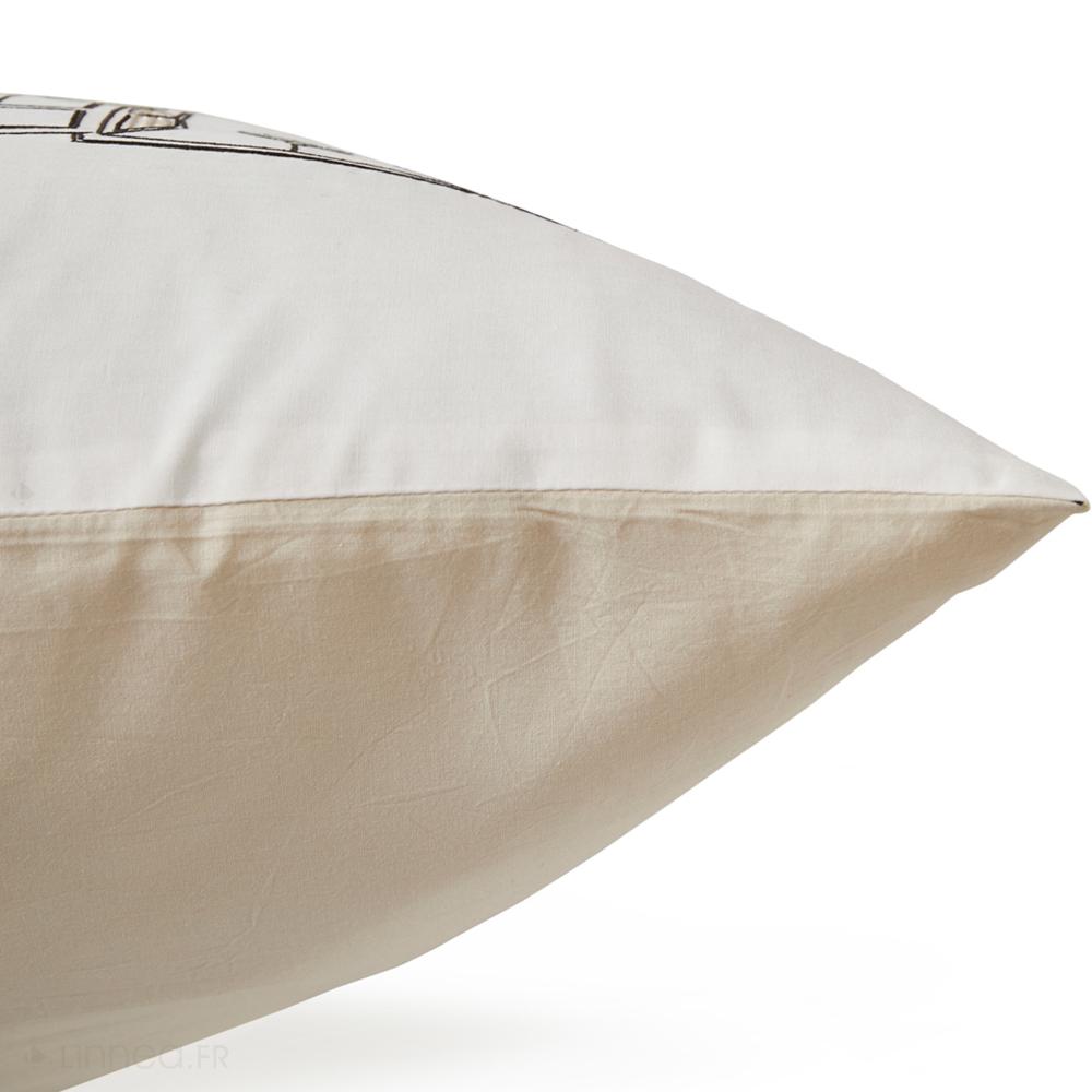 Taie d'oreiller 65x65 cm percale de coton BONJOUR blanc Mascarpone