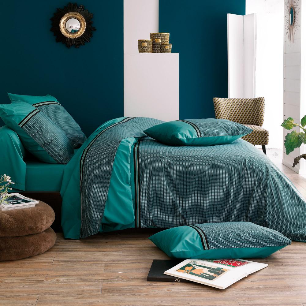 Taie d'oreiller 65x65 cm percale de coton GUSTAV vert Emeraude