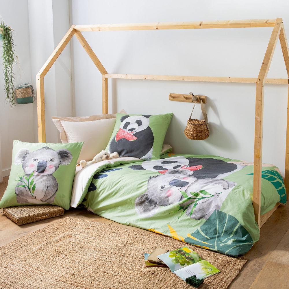 Taie d'oreiller 65x65 cm en 100% percale de coton PANDA vert