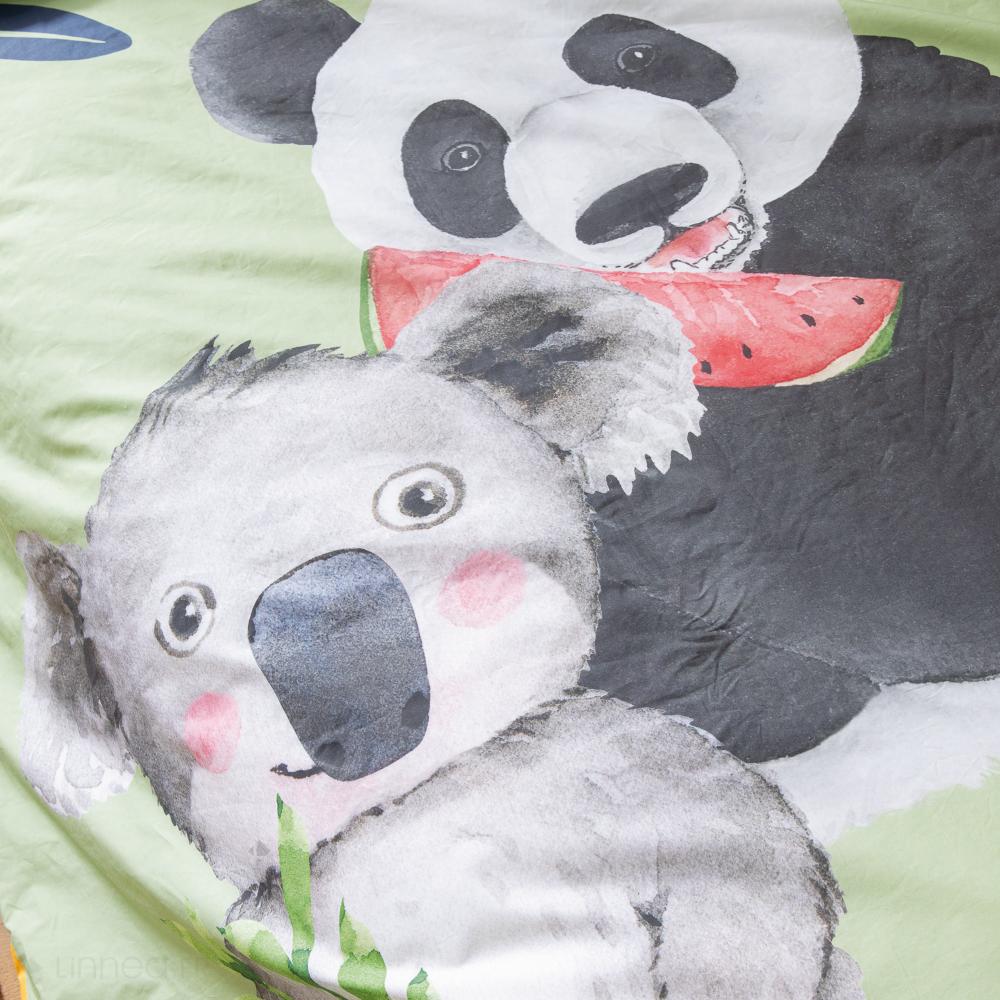 Taie d'oreiller 65x65 cm en 100% percale de coton PANDA vert