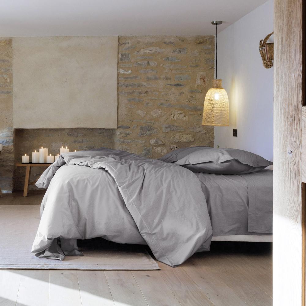 Taie d'oreiller volants plats 65x65 cm percale MANOIR gris Acier