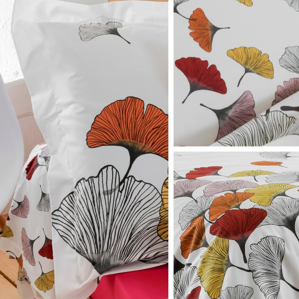 Taie de traversin 200x43 cm Percale pur coton GINKGO Rose