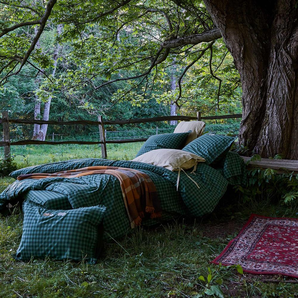 Taie d'oreiller 65x65 cm coton tissé teint brodé SHETLAND vert Irlande