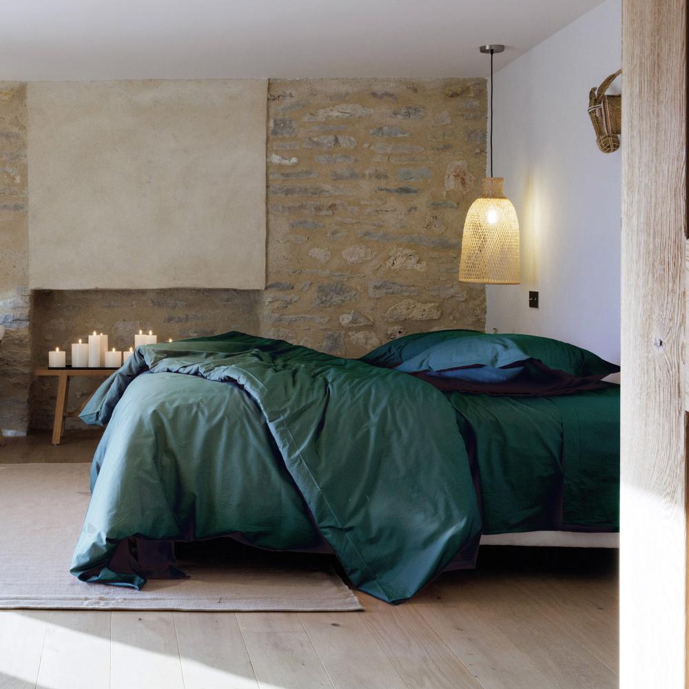 Taie de traversin 43x190 cm percale de coton MANOIR vert Canard
