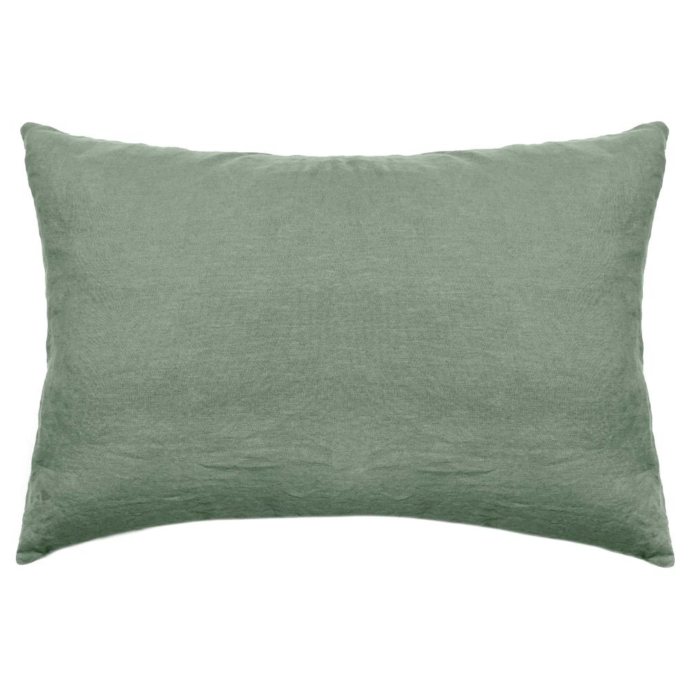 Taie d'oreiller uni 50x70 cm 100% lin lavé SONATE vert Thym