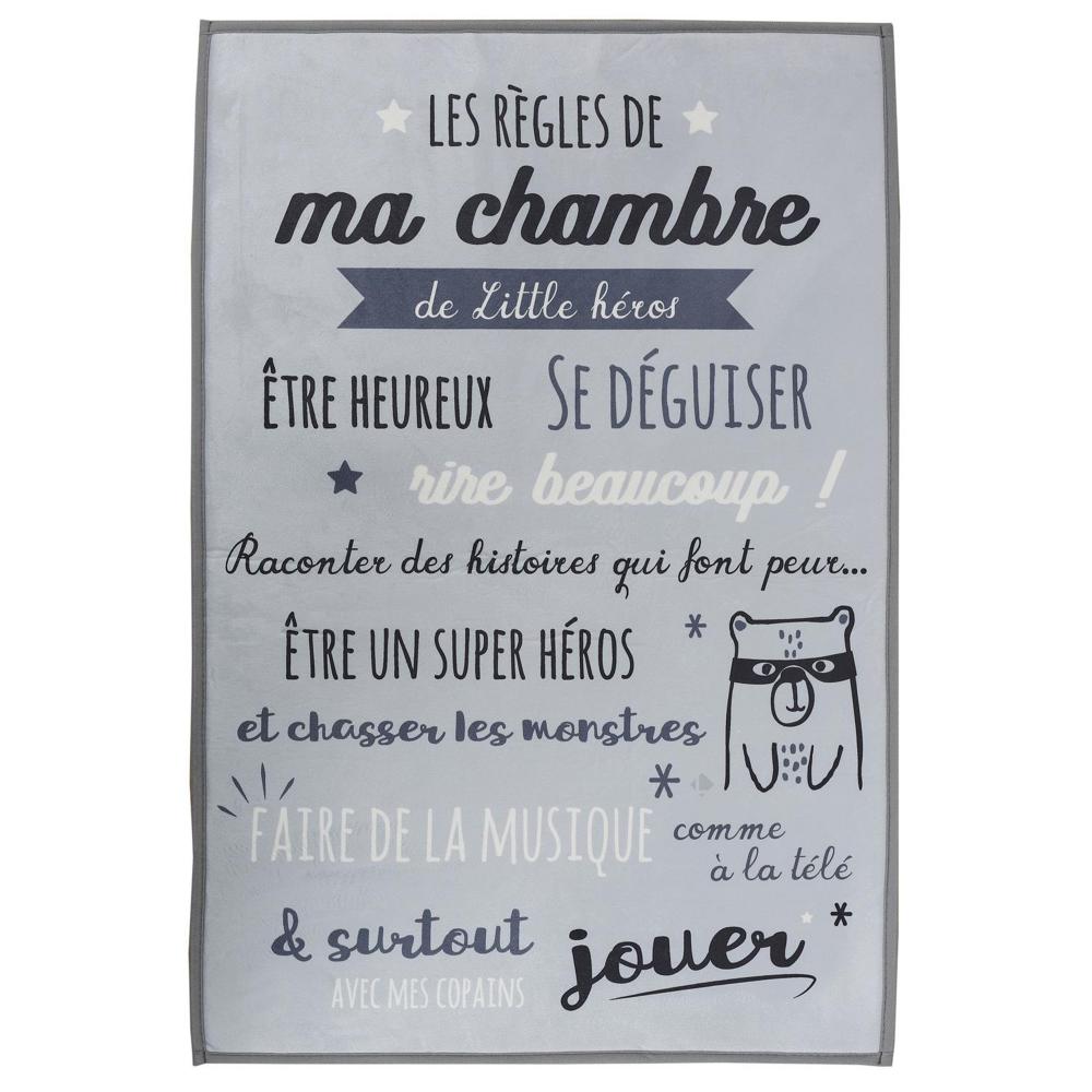 Tapis enfant 60x90 cm KEHL gris imprimé règles de la chambre polyester