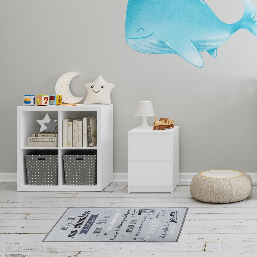 Tapis enfant 60x90 cm KEHL gris imprimé règles de la chambre polyester