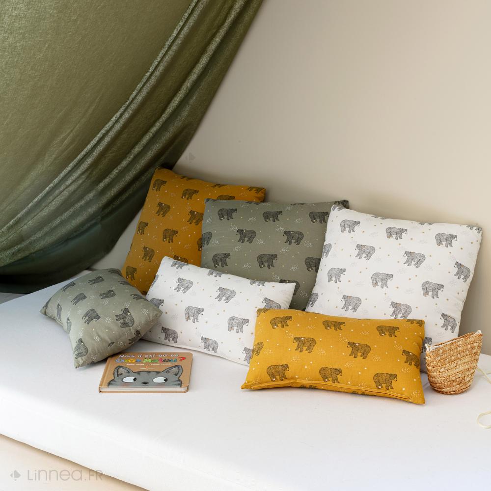 Tissu coton percale motif ours BALOO beige Lin