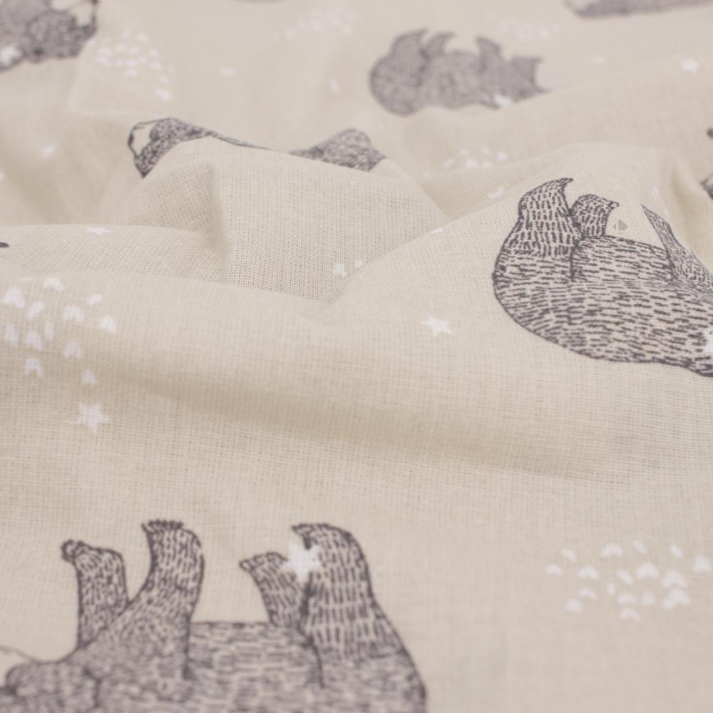 Tissu coton percale motif ours BALOO beige Lin
