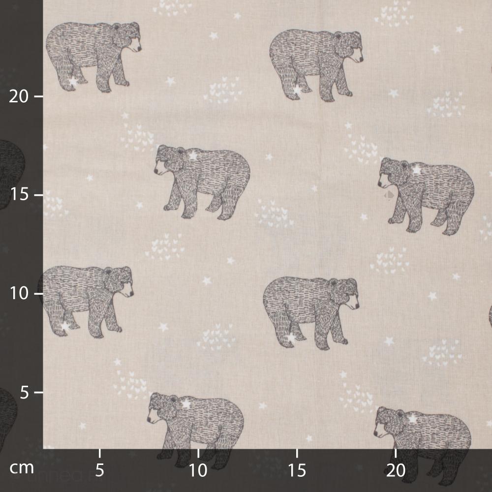 Tissu coton percale motif ours BALOO beige Lin