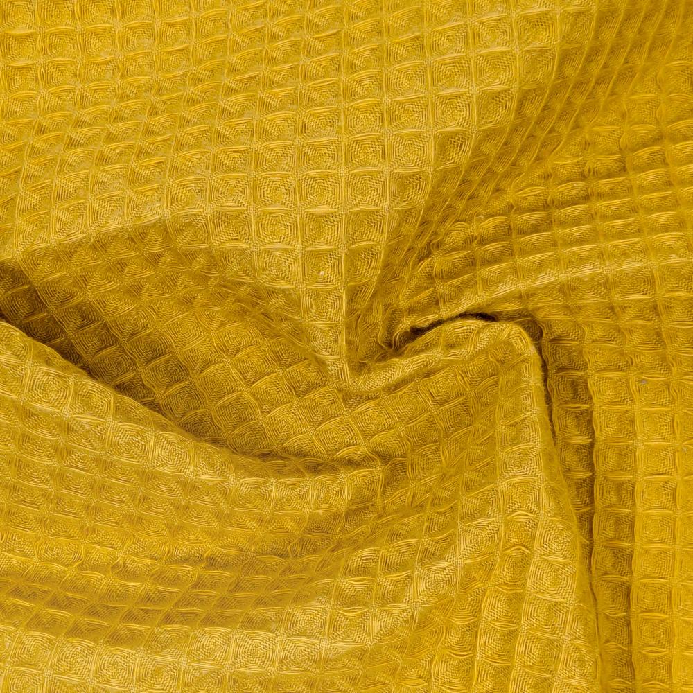 Tissu uni aspect nid d'abeille 230g/m²  RUCHE pur coton jaune ocre