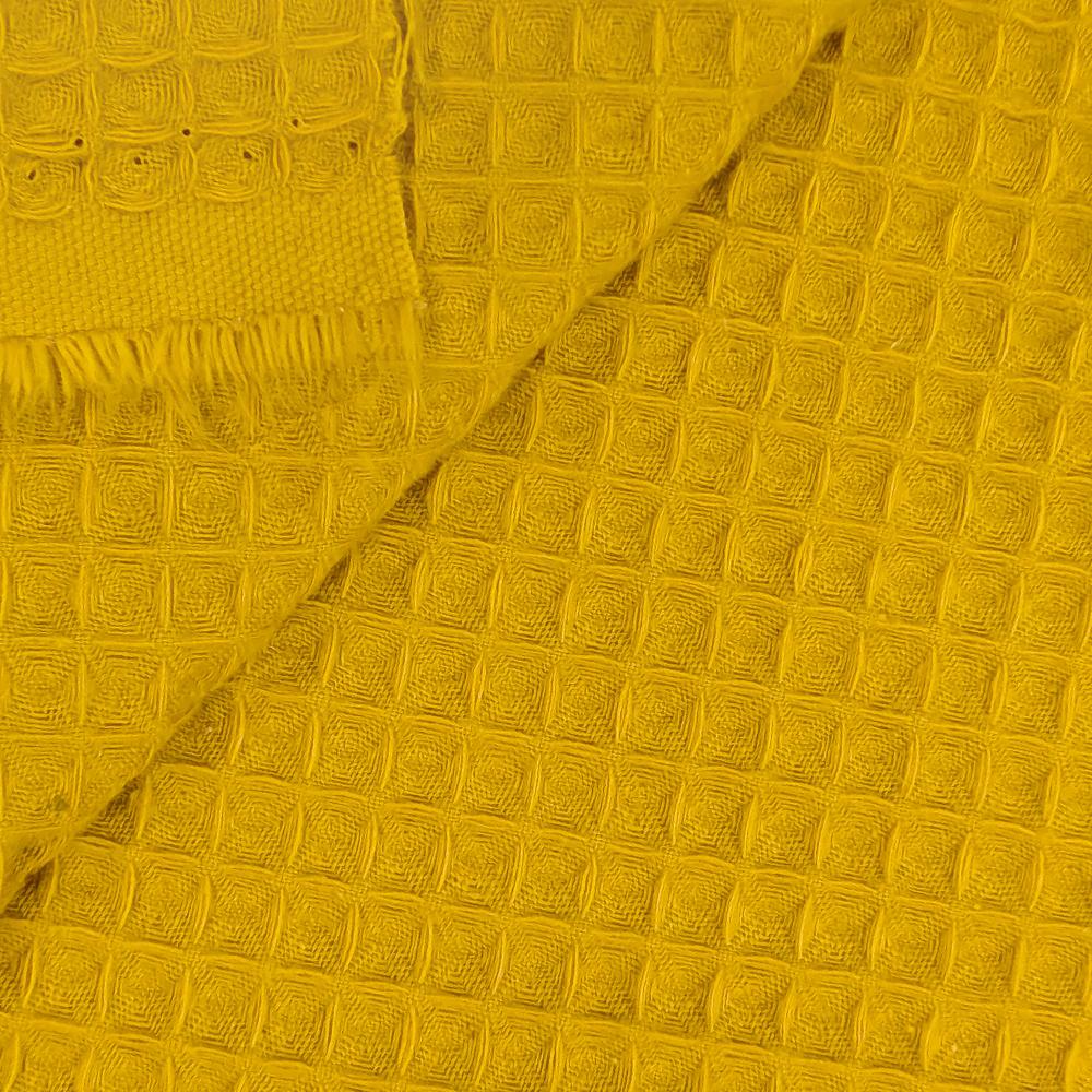 Tissu uni aspect nid d'abeille 230g/m²  RUCHE pur coton jaune ocre