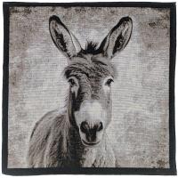 Carré 44x44 cm  KARIA personnage âne pompom lin