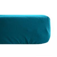 Drap housse uni 90x190 cm percale MANOIR bleu Paon bonnet 35